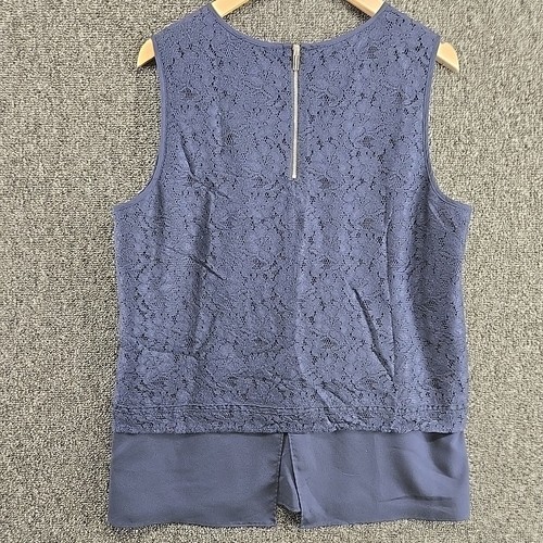Karl Lagerfeld Lace Tank Top Womens XL Sleeveless Navy Layered Zip Fairy Witchy - Picture 5 of 9