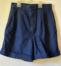 VTG 80-90  s Striped Jean Shorts High Waisted Pleated Cuffed Sz 2 Retro Preppy