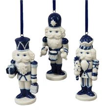 Delft Blue Porcelain Nutcracker Ornament 4" Set of 3