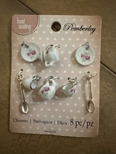 Bead Landing-Pemberley Charms Tea Cups  Saucers Spoons sugar/cream 8 Piece Pink