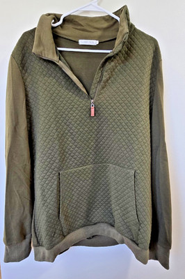 Women's Textured Half Zip Sweatshirt Size XL Olive Green
