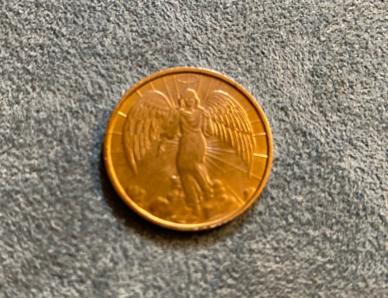 Vintage Gold Toned French Guardian Angel Medal Double Sided Religious Coin
