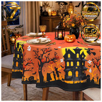 Tischdecke Rund Ø 155 Cm Polyester Karo Waschbar FüR Halloween Festlichkeit