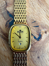 EDEN Unisex Armbanduhr Quarz Analog rechteck Metall gold Datum
