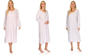Damen Vintage Blüten Langarm Jersey Nachthemd Blumen Cotton Rich