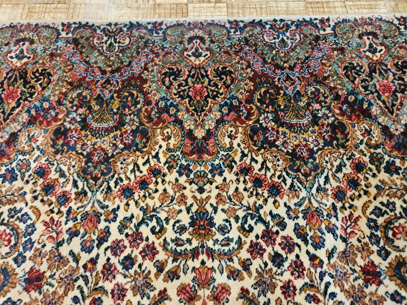 10x14 KARASTAN 742 IVORY FLORAL KIRMAN - 100% WOOL RUG EXCELLENT CONDITION!