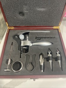 Wine Bottle Opener Set with Wooden Gift Box Thermometer Corkscrew Pours Cutter