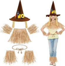 6/8PCS Halloween Scarecrow Costume Set with Hat for Adult and Kids Scarecrow Str