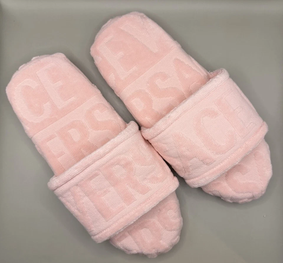 Versace All Over Pink Cotton/Terry Fabric Jacquard Bath Slippers Sz M Authentic - Image 2 of 4