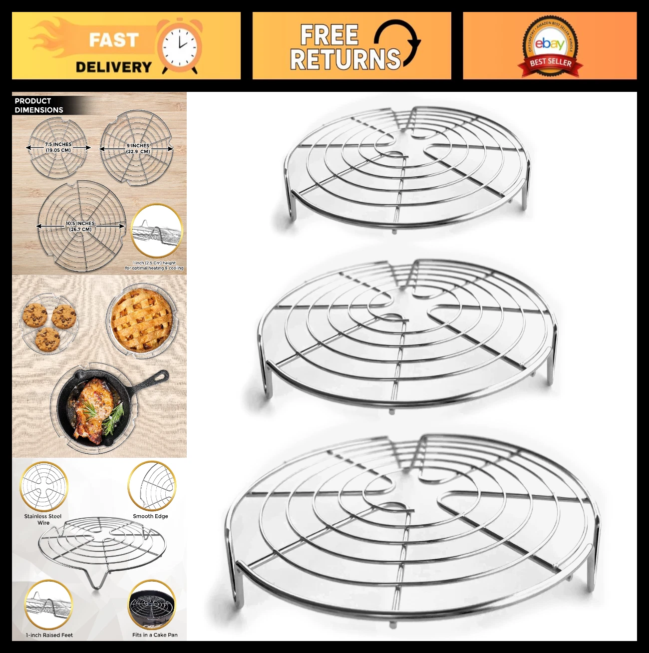 Round Cooling Racks Set - Stainless Steel Cake & Canning Cooling Racks for Air F