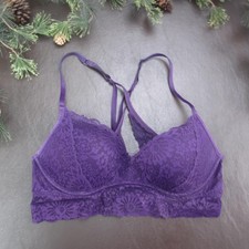 PINK Victoria's Secret Bralette Bra Womens Medium Purple Lace Padded Wireless