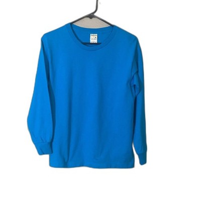 Alstyle Youth Large Royal Blue Long Sleeve Crew Neck T Shirt Blank Cotton L