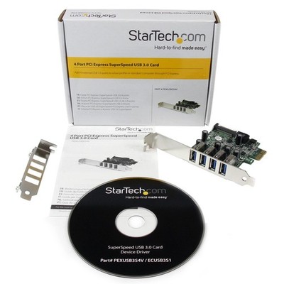 NEW StarTech 4-Port PCI Express USB 3.0 Controller Card, 5Gbps (PEXUSB3S4V)