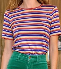 Vintage 1960  s Acrylic Striped Fitted Shirt S Retro Disco