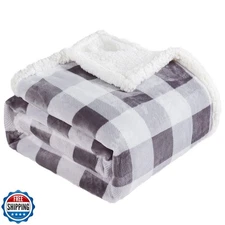 Touchat Sherpa Plaid Twin Blanket 60" X 70", Fuzzy Fluffy Soft Cozy Throw Bla