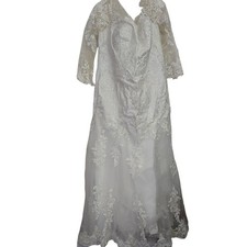 Vintage Inspired Womens Wedding Dress Lace Long Sleeve Sheer Train Pearl Bridal