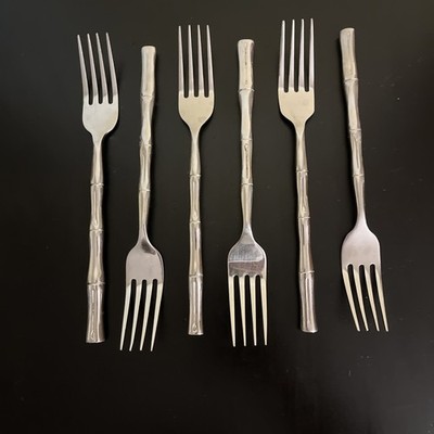 Hampton Silversmiths Bamboo Stainless Steel Set Of 6 Dinner Forks Flatware 8''