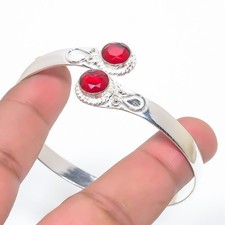 Red Garnet Gemstone 925 Sterling Silver Jewelry Adjustable Cuff Bracelet