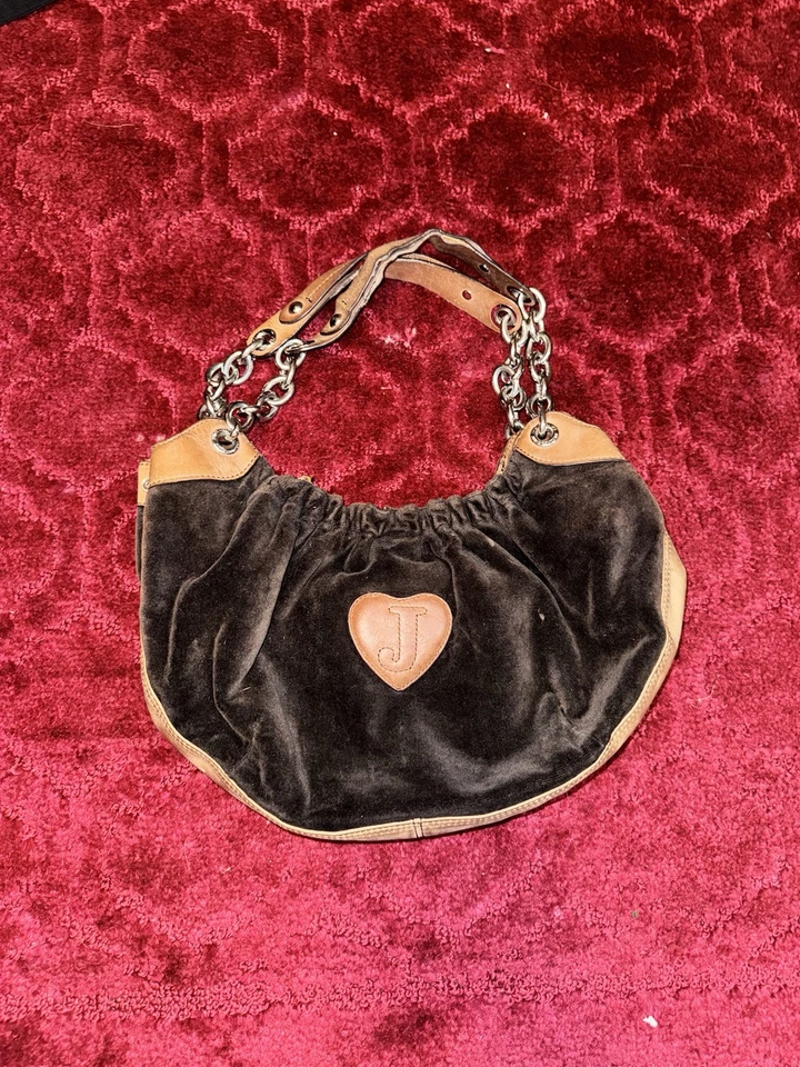 Bolso de terciopelo marrón Juicy Couture vintage súper raro Y2K con cadenas MENSAJE ANTES Foto 2 de 4