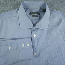 John Varvatos Dress Shirt Mens 16.5 32/33 Slim Blue Check Nylon Blend Stretch
