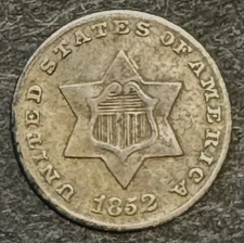 Nice 1852 3 Cent Silver Piece     Free US Shipping