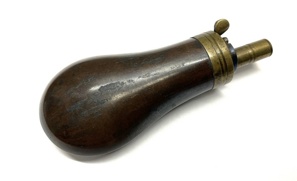 Antique CIVIL WAR Pocket Powder Flask - Solid Copper w/Brass. 1800s ...