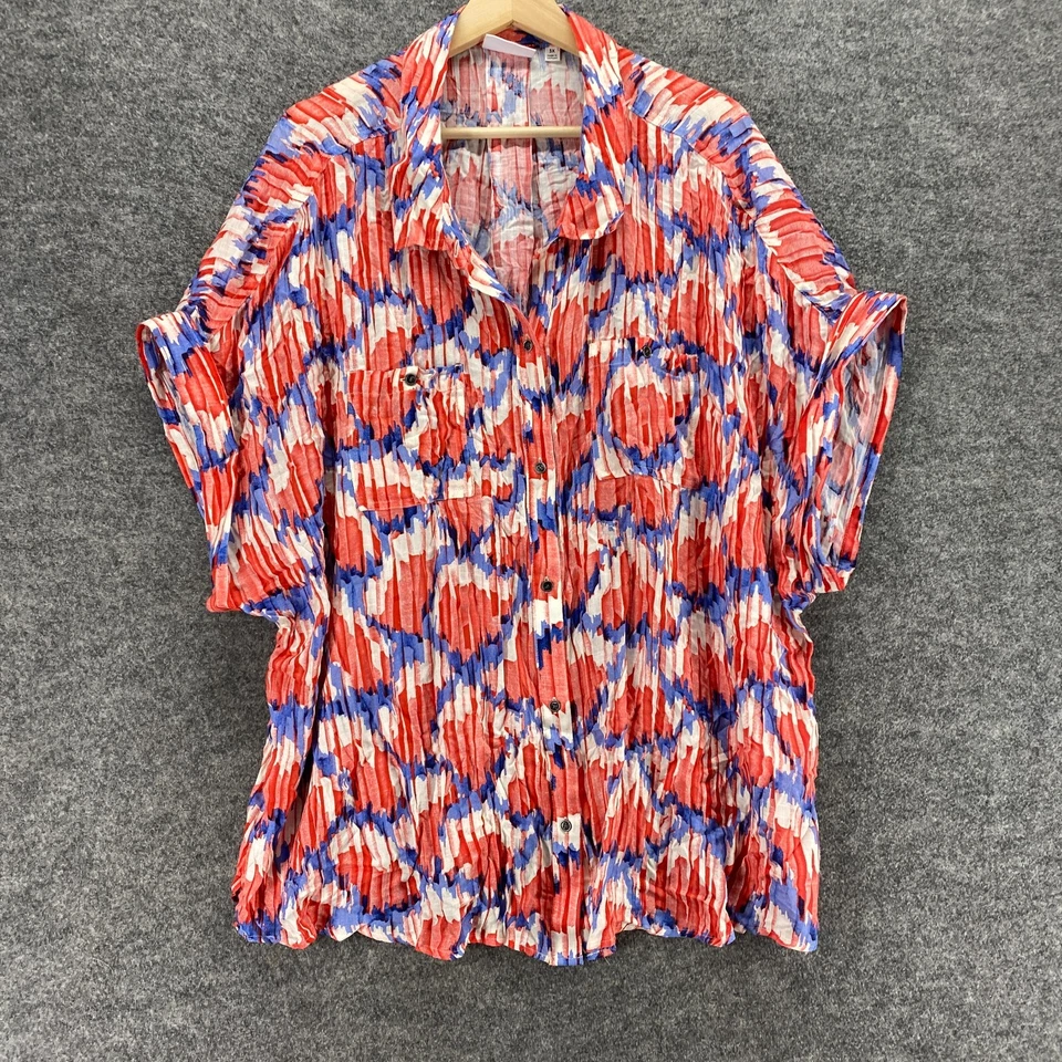 Camisa Westbound Mujer 3X Plus Roja Geométrica Cuello Abotonado Manga Corta Foto 4 de 4