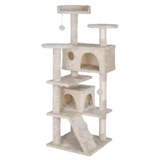 55'' Cat Tree Condo Cat Tower Scratching Post Sturdy Cat Activity Center Beige