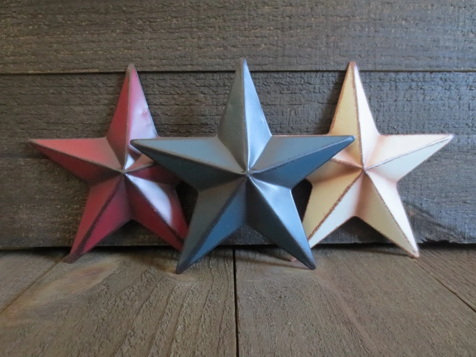 Set of 3 Red White & Blue Primitive 6" Metal Barn Stars Patriotic Americana Flag - Image 3 of 4