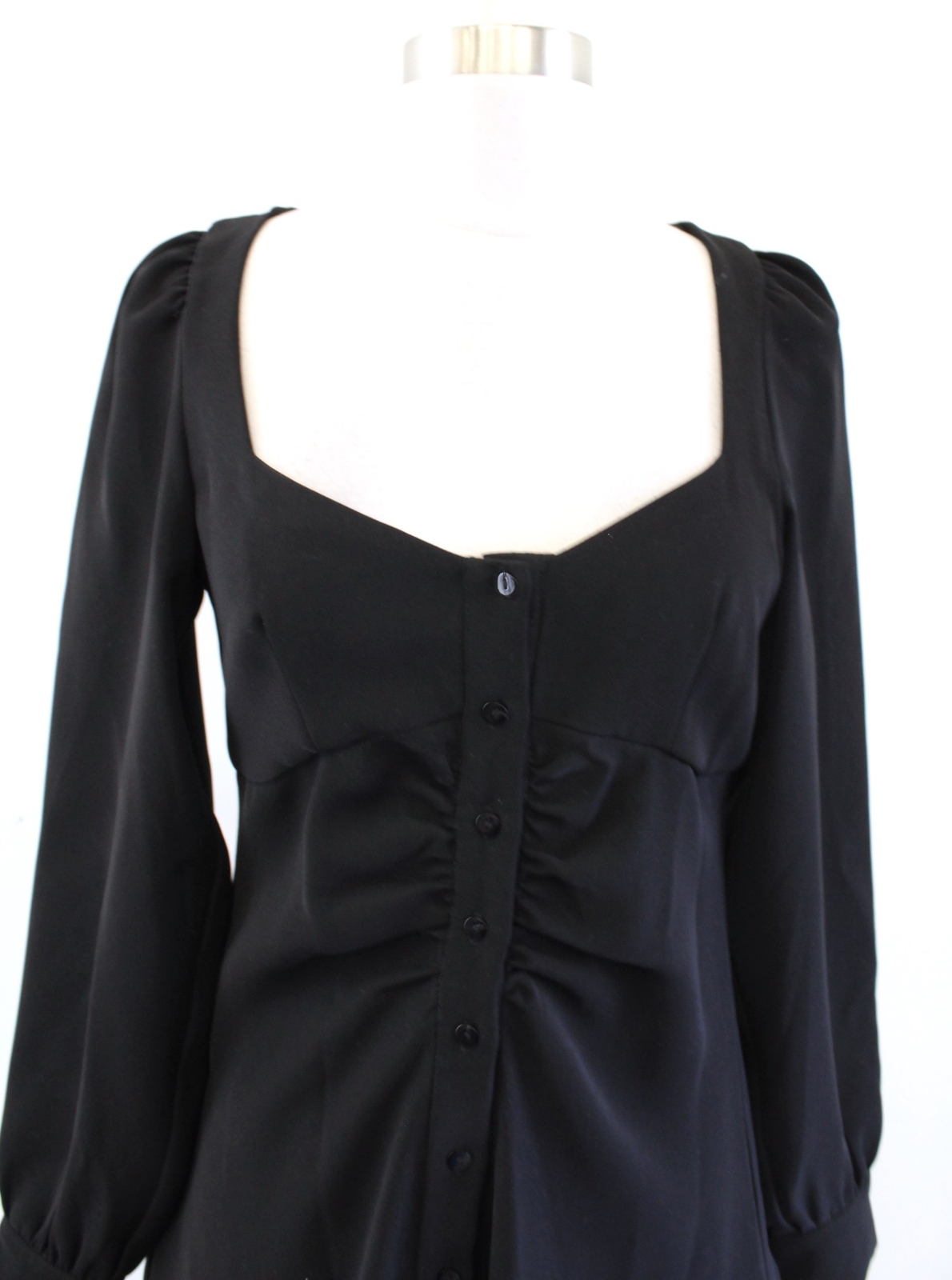 Zara Solid Black Button Front Ruched Flared A Lin… - image 3