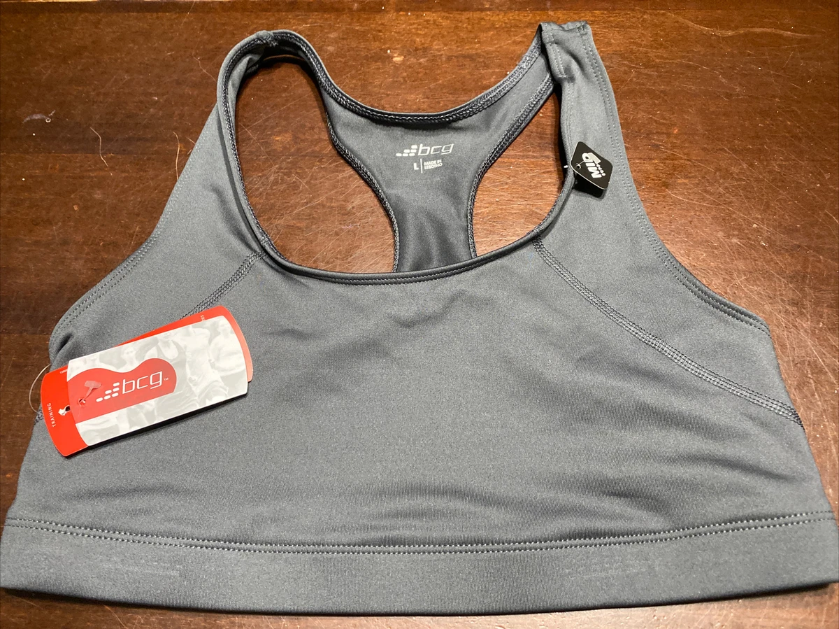 BCG Mid Support Sports Bra Large Charcoal Color