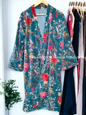 Luxury Velvet Fringe Jacket Coat Kimono Floral Printed Soft Kimono Long Robe