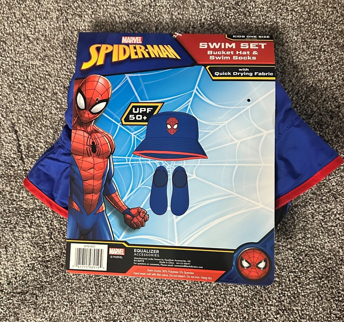 BFNY Spiderman Swim Bucket Hat Stretch Swim Socks-ONE SIZE FITS ALL!  NEW!