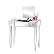 Mirrored Vanity Set Dressing Table Flip Top Mirror Makeup Desk Dressing Table
