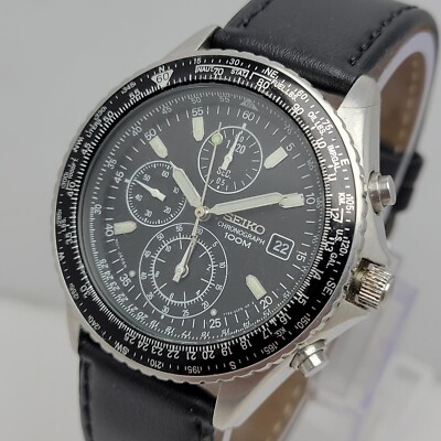 Seiko Flightmaster Pilot 7T92-0CF0 Chronograph Quartz Black Dial