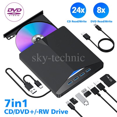 7 In 1 External CD DVD Drive USB 3.0 Burner Writer for PC Laptop Windows 11 10