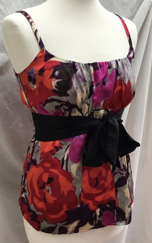 MONSOON MULTICOLOURED FLORAL SILK CAMISOLE TOP VEST SASH BOW STRAPPY LINED UK 10 - Picture 4 of 12