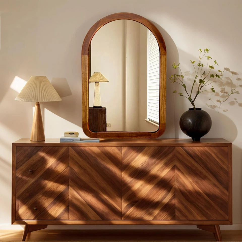 Arched Bathroom Mirror,Wood 22 X 30 Inch Arch Wall Mirror with Walnut Frame,Vani - Image 3 of 4