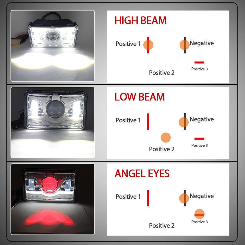 For GMC C1500 2500 3500 1982-1986 Truck 4PCS 4x6" LED Headlights Hi/Lo Beam DRL - Image 3 of 4