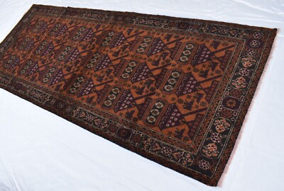 Antique Afghan Soviet War Rug 3x8 ft Brown Hand Knotted Oriental