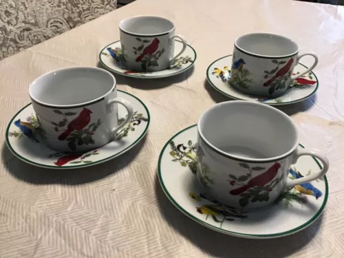 Wildlife Songbirds 4 Cups & 4 Saucers National Wildlife Federation NICE!! #BxN-5