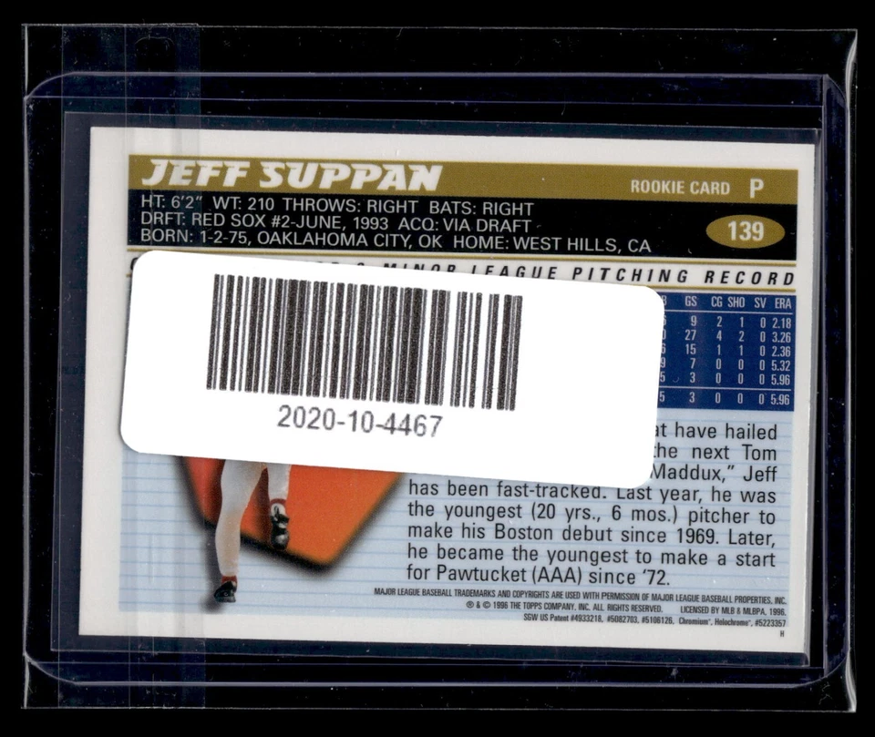 1996 Topps Chrome Refractor #139 Jeff Suppan Red Sox RC *¡Conjunto icónico!* Foto 2 de 2