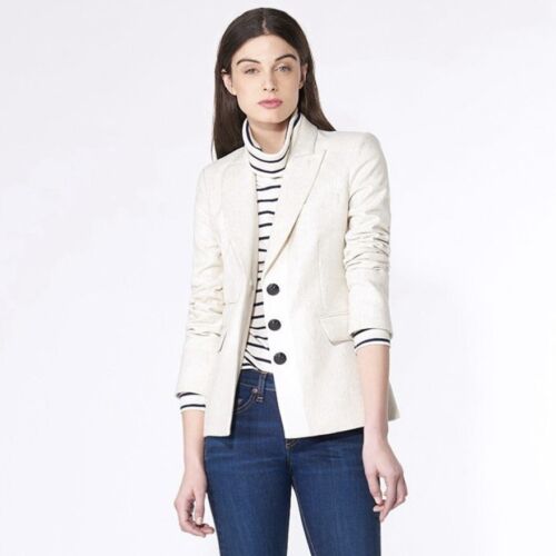 Veronica Beard Sterling Placket Herringbone Cream Wool Dickey Jacket Blazer sz 2