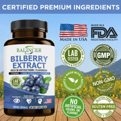 Bilberry Extract Rich in Anthocyanin and Flavonoids1200mg High Strength Eye Care