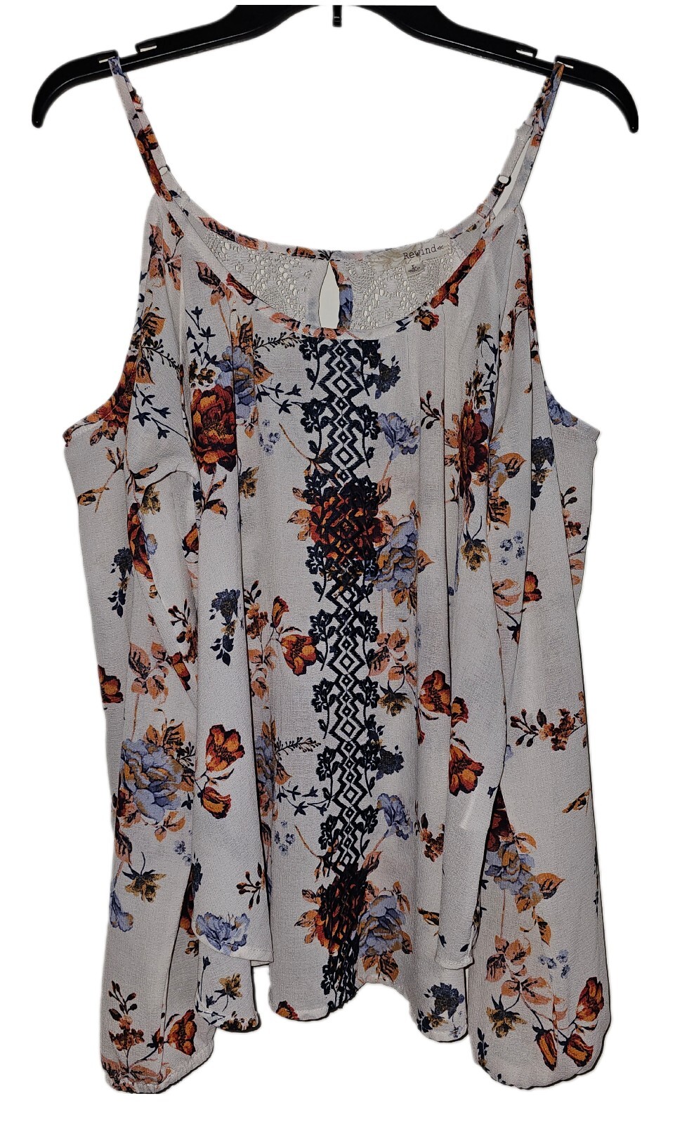 Rewind Floral Cold Shoulder Embroidered Lace Peasant Boho Blouse Women's L