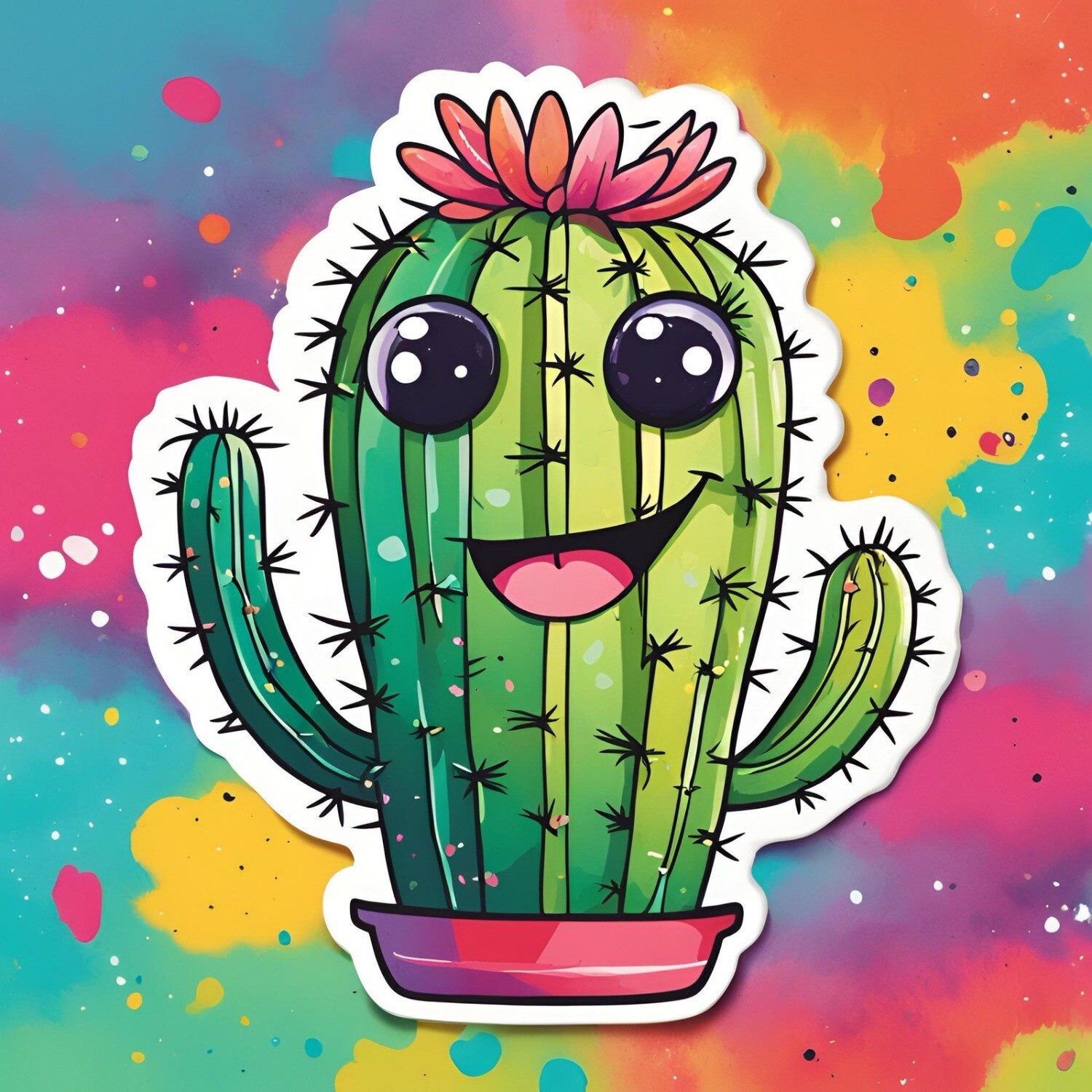 3x1.6” Happy Colourful Cactus Cute Cartoon AMAZING STICKER!