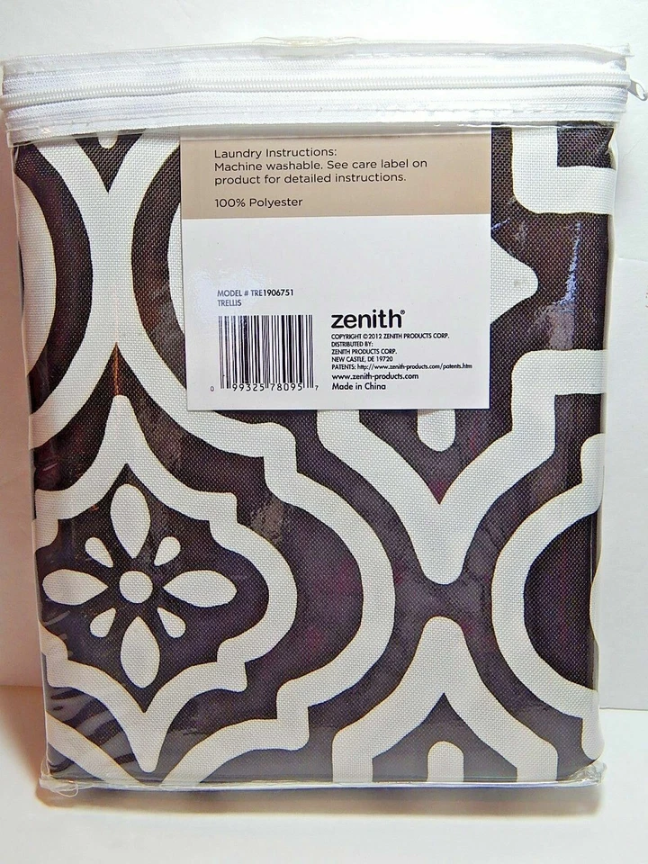 Zenith Fabric Shower Curtain Chocolate / Ecru Trellis 70 x 72  - Image 3 of 4