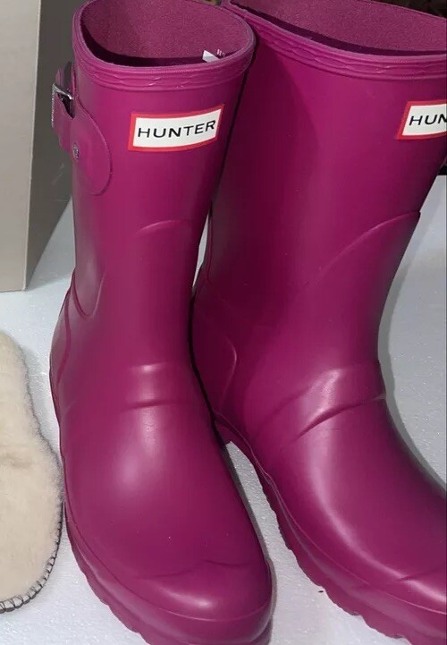 Hunter Women's Orig Short Rain Boots Bright Dark Ion Pink Sz
