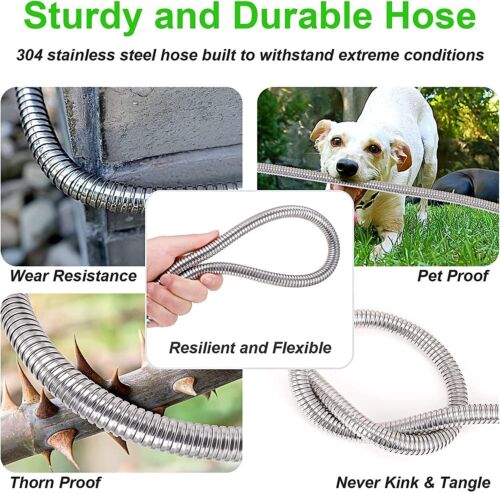 25FT / 50FT Stainless Steel Metal Garden Water Hose Flexible Heavy Duty Pipe US - Picture 6 of 14