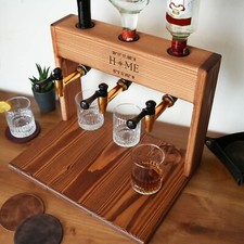 Whiskey Dispenser Station,  Custom Spirit Bottle Holder, Rustic Wooden Bar Gift